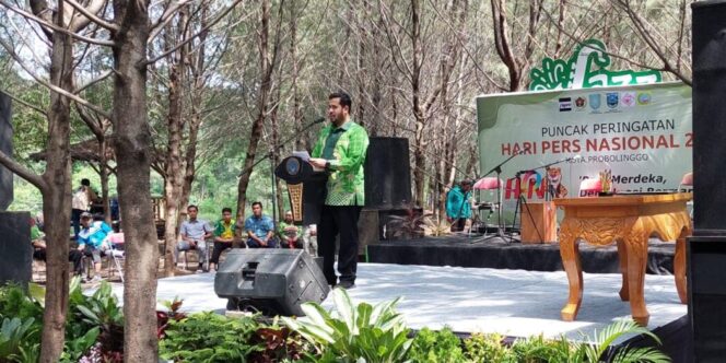 
					Walikota Probolinggo saat memberikan sambutan di acara HPN. (Foto: Hafidz Rozani)