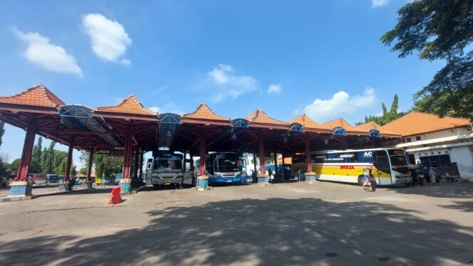 
					Sejumlah bus parkir di shelter Terminal Bayuangga Probolinggo.