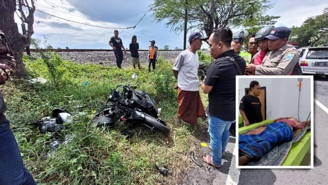 
					Kondisi motor korban yang hancur dan foto korban kecelakaan usai di evakuasi ke kamar mayat.