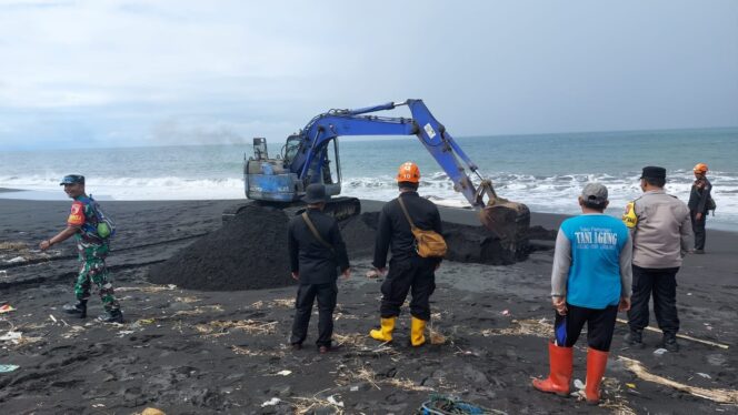 
					DIKUBUR: Proses penguburan Hiu Tutul yang terdampar di Pantai Selatan Lumajang. (foto: Asmadi).