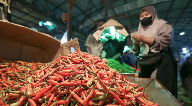 
					HARGA MEROKET: Stok cabai rawit di lapak pedagang sayur di Pasar Baru Lumajang. (foto: Asmadi)