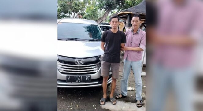 
					PENGGELAPAN: Danang Catur Wibowo (39) saat ditangkap polisi gegara kasus penggelapan. (foto: Moh. Rois)