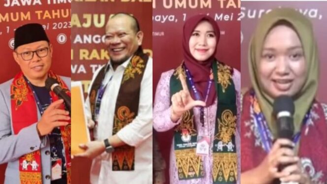 
					LOLOS: Empat senator yang mewakili Jawa Timur di DPD RI. Masing-masing Ahmad Nawardi, La Nyalla Mahmud Mattaliti, Lia Istifhama dan Kondang Kusumaningayu. (foto: istimewa).