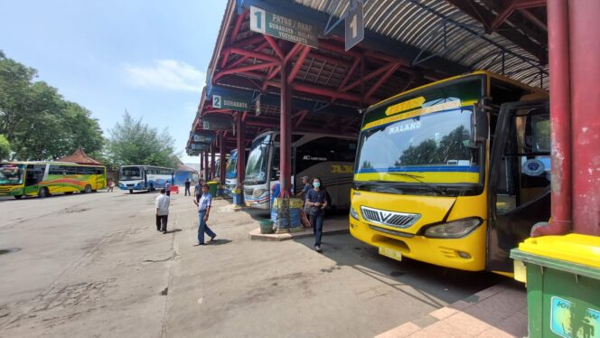 
					SIAP: Sejumlah bus parkir di shelter keberangkatan Terminal Bayuangga Kota Probolinggo. (foto: Hafiz Rozani).