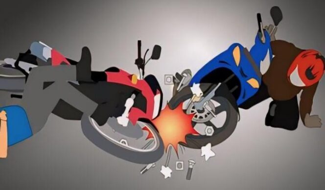 
					Ilustrasi kecelakaan lalulintas antar sepeda motor. 