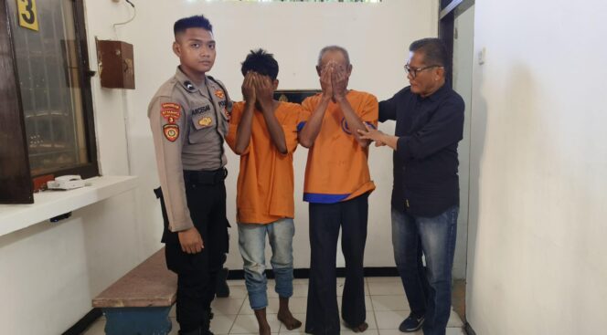 
					DIRINGKUS: Bapak dan anak, pelaku penganiayaan terhadap Roy Jordi ditangkap aparat Polres Probolinggo Kota (Foto: Istimewa).