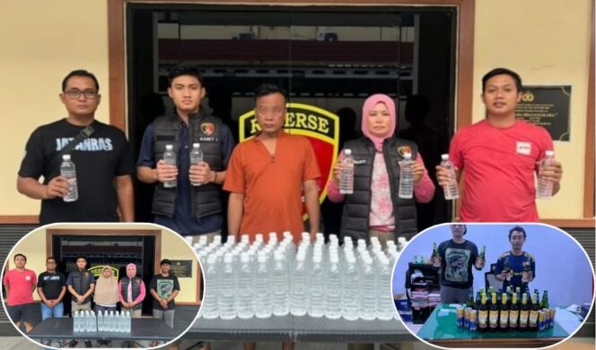 
					BERANTAS MIRAS: Polres Pasuruan menyita ratusan botol miras hasil operasi dari tiga lokasi berbeda. (foto: Moh. Rois).