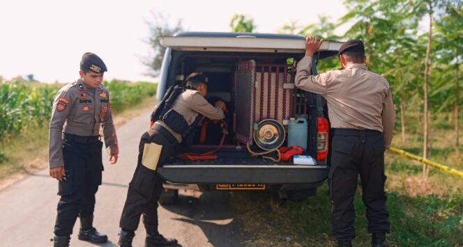 
					BURU BEGAL: Polisi menerjunkan anjing pelacak guna menguak pelaku pembegalan di Desa Pegalangan, Kec. Maron, Kab. Probolinggo. (Hafiz Rozani).