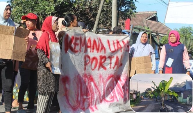 
					
PROTES: Warga Desa Condro, Kecamatan Pasirian, Kabupaten Lumajang, unjuk rasa protes kerusakan jalan. Insert: Jalan rusak pasca ditanami pohon pisang oleh warga. (foto: Asmadi).