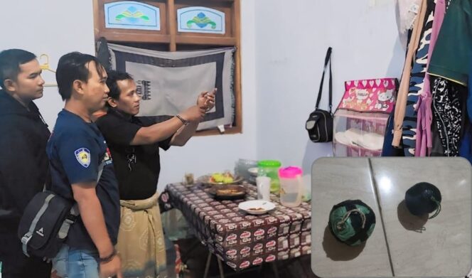 
					SIMPAN BONDET: Polisi saat menggeledah rumah kontrakan Mufid. Insert: Dua bondet yang ditemukan aparat. (foto: Moh. Rois).