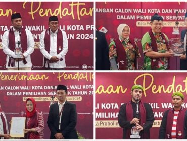 EMPAT PASLON: Pilkada Kota Probolinggo bakal diikuti 4 paslon. Masing-masing (searah jarum jam) Aminuddin - Ina Bukhari, Fernanda Zulkarnain - Abdullah Zabut, Hadi Zainal Abidin - Zainal Arifin dan Sri Setyo Pertiwi - Moh. Rachman. (foto: Hafiz Rozani).
