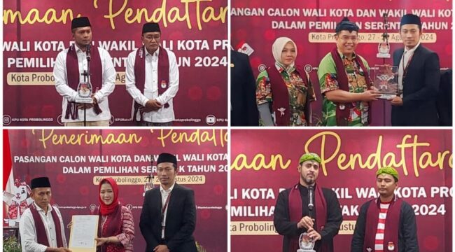 EMPAT PASLON: Pilkada Kota Probolinggo bakal diikuti 4 paslon. Masing-masing (searah jarum jam) Aminuddin - Ina Bukhari, Fernanda Zulkarnain - Abdullah Zabut, Hadi Zainal Abidin - Zainal Arifin dan Sri Setyo Pertiwi - Moh. Rachman. (foto: Hafiz Rozani).
