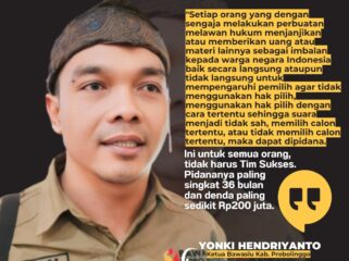 Quotes Ketua Bawaslu Kabupaten Probolinggo, Yonki Hendriyanto menyikapi potensi politik uang di Pilkada Serentak 2024 di Kabupaten Probolinggo. (Grafis: Ifen M.H).