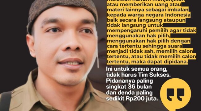 Quotes Ketua Bawaslu Kabupaten Probolinggo, Yonki Hendriyanto menyikapi potensi politik uang di Pilkada Serentak 2024 di Kabupaten Probolinggo. (Grafis: Ifen M.H).