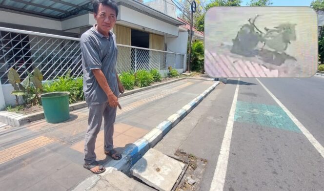 
					RAIB: Warga menunjukkan lokasi besi gorong-gorong yang hilang dicuri. Insert: Rekaman CCTV saat pelaku beraksi. (foto: Hafiz Rozani)