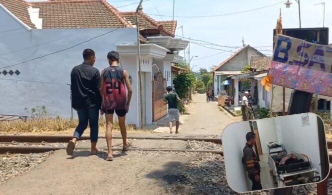 
					LAKA: Perlintasan sebidang di Desa Pesisir, Kecamatan Sumberasih, Kabupaten Probolinggo, yang menjadi lokasi kecelakaan KA. Insert: Dua korban tewas di kamar mayat RSUD dr. Moh. Saleh. (foto: Hafiz Rozani).