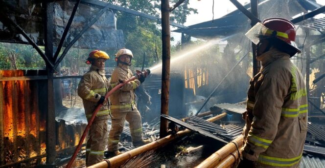 
					TERBAKAR: Petugas Damkar Kota Probolinggo melakukan pemadaman kandang sapi yang dilalap si jago merah. (foto: istimewa)