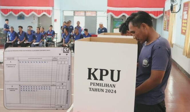 
					UNGGUL: Suasana pencoblosan di Rutan Kelas IIB Kraksaan. Insert: Hasil perolehan suara pasca pencoblosan. (foto: Ali Ya'lu).