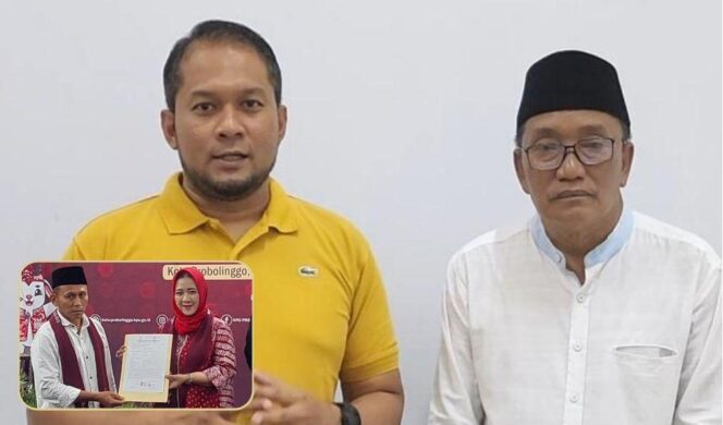 
					LEGOWO: Paslon nomor urut 02 Fernanda Zulkarnain- Abdullah Zabut. Insert: Paslon nomor urut 01, Tiwi-Rochman. (foto: Hafiz Rozani).
