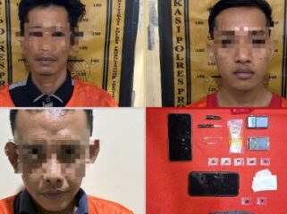 Ketiga tersangka pesta sabu-sabu (SS) di Liprak Kidul, Banyuanyar diamankan Satreskoba Polres Probolinggo.