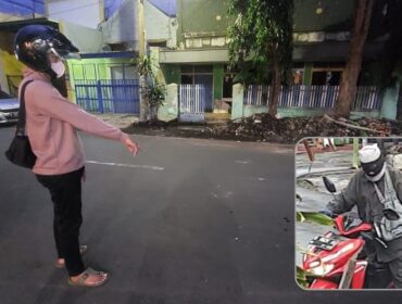 PERAMPOKAN: Lokasi terjatuhnya pelaku perampokan saat dikejar warga Kel. Mangunharjo, Kec. Mayangan, Kota Probolinggo. Insert: tangkapan layar video wajah pelaku. (foto: Hafiz Rozani)
