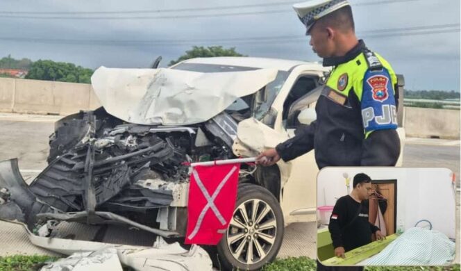 
					LAKA: Toyota Avanza ringsek usai alami kecelakaan di Tol Paspro. Insert: Korban meninggal di kamar mayat, Syamsuddin Batolla. (foto: Hafiz Rozani)