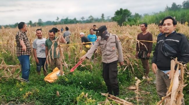 GEGER: Polisi melakukan olah TKP di lokasi penemuan mayat Desa Wonosari, Kec. Tekung, Kab. Lumajang. (foto: Hafiz Rozani)

