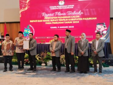 Penetapan Rusdi Sutejo dan Shobih Asrori sebagai Bupati dan Wakil Bupati Pasuruan terpilih periode 2024-2029.