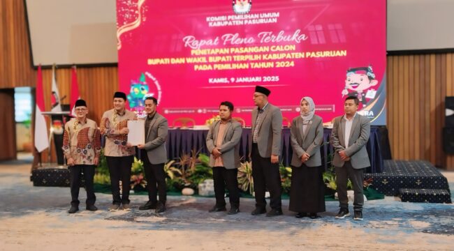 Penetapan Rusdi Sutejo dan Shobih Asrori sebagai Bupati dan Wakil Bupati Pasuruan terpilih periode 2024-2029.