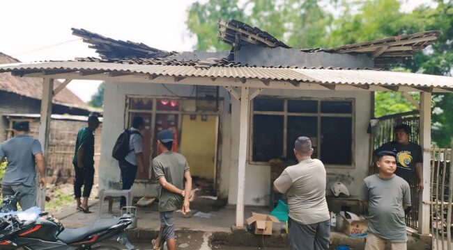 TERTIMPA: Kondisi rumah Sari'a di Desa Kalikajar Wetan, Kec. Paiton, Kab. Probolinggo setelah pohon yang roboh berhasil dipindahkan. (foto: Ali Ya'lu).
