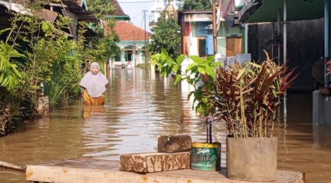 Banjir merendam Desa Winongan Kidul, Kecamatan Winongan, Kabupaten Pasuruan.  