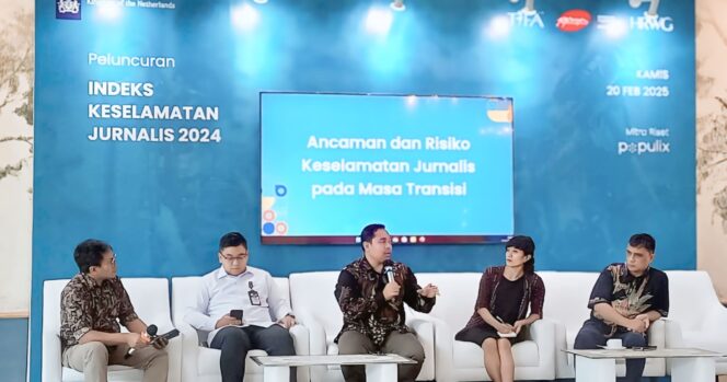 
					Peluncuran skor terbaru Indeks Keselamatan Jurnalis Indonesia, di Jakarta Selatan, Kamis, 20 Februari 2025. (foto: AMSI)
