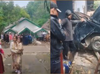 Kondisi pikap pasca menabrak rumah warga di Desa Kronto, Kecamatan Lumbang, Pasuruan. (Foto: Tangkapan layar video milik warga)