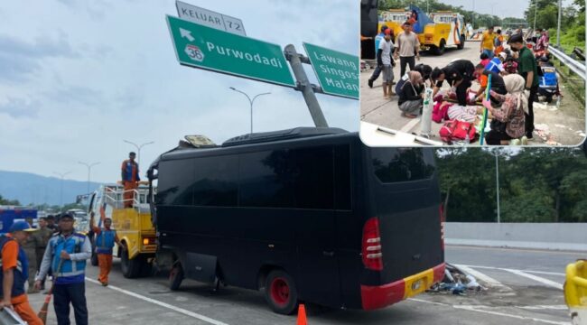 Bus Brimob angkut siswa kecelakaan di Tol Pandaan-Malang, sopir tewas.