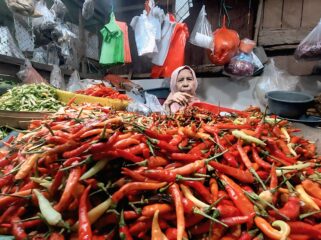 TURUN: Harga komoditas cabai di Pasar Baru Kota Probolinggo terpantau mulai turun. (foto: Hafiz Rozani).