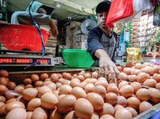 Pedagang telur di Pasar Senduro, Lumajang.